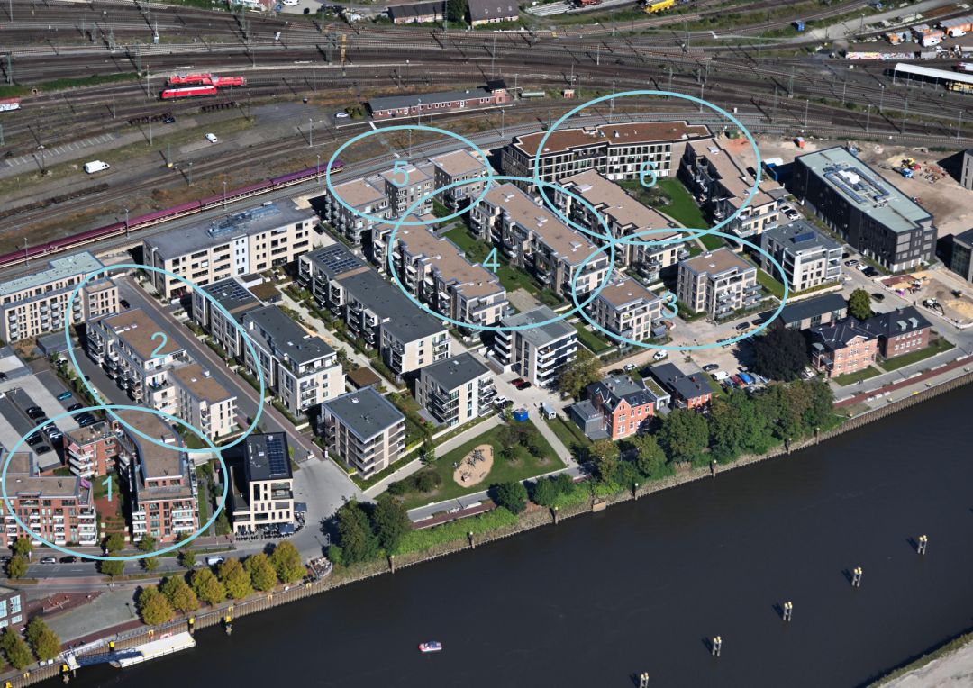 Freytag & v.d. Linde Neubau Wohnquartier Alter Stadthafen Luftaufnahme Legende Oldenburg